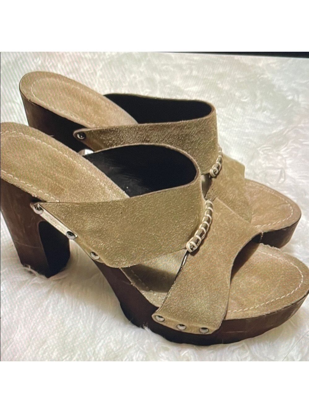 Tapeet by Vicini Tan Platform Leather Heel Sandals EU38/8M